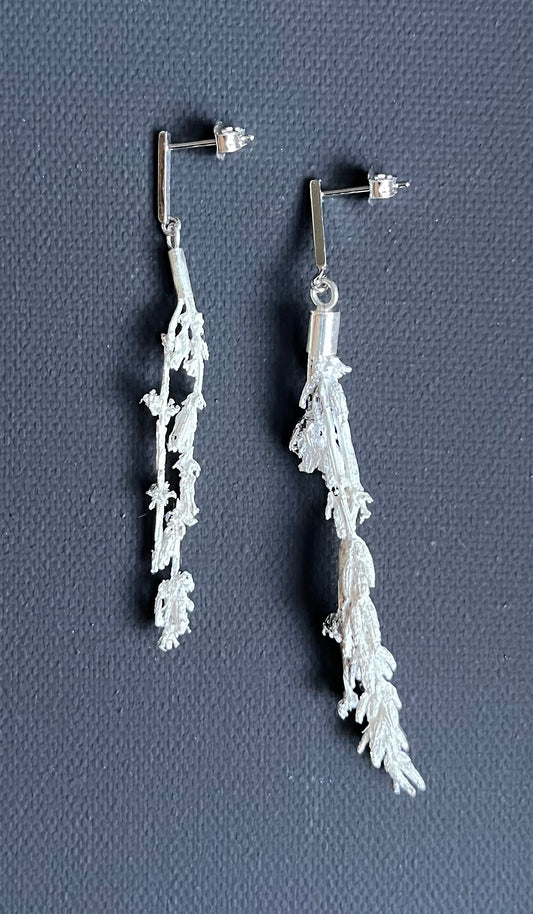 Eco-friendly Descending Lavender Branch Drop Earrings with Post